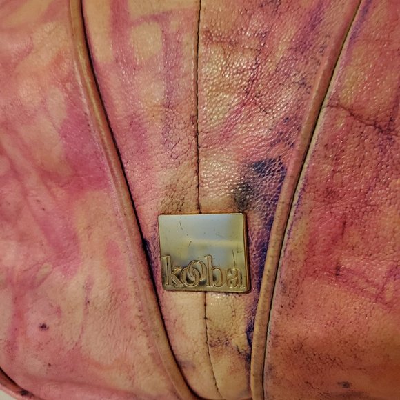 Leather shoulder bag hobo Purse Handbag boho dyed blue pink purple barbie tiedye - Picture 4 of 8